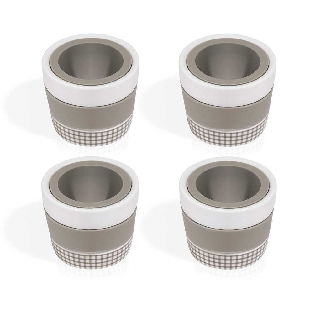 KitchenGet - Egg Cups Holder Set - Set of 4 breakfast Egg Cup Silicone And Ceramic Porcelain Holders
