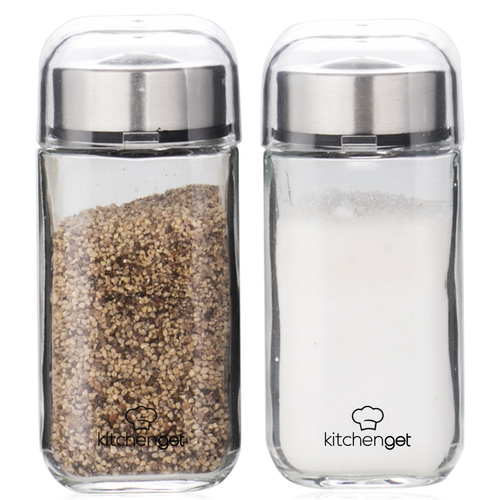 KitchenGet - Salt and Pepper Shaker Set - Pots With Cover - Set of 2 Glass Shakers 100 ml. each